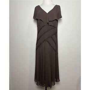 Liz Claiborne Womens Flutter Sleeve Midi Dress 16 Brown Earthy Forest Fairy